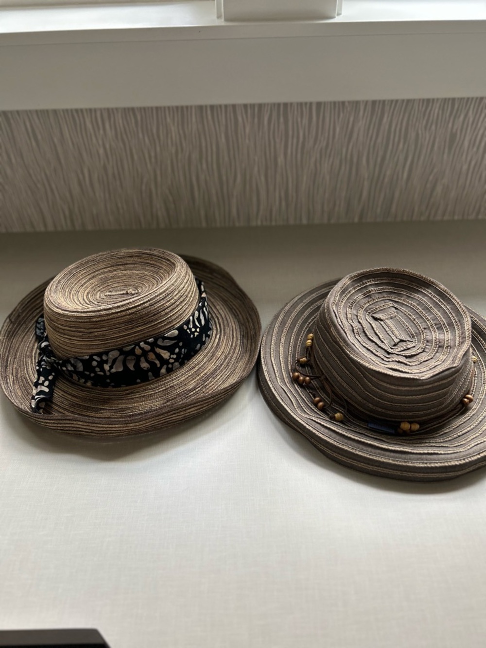 Wallaroo Woven Brown Straw Sun Hat with Black Patterned Scarf Band